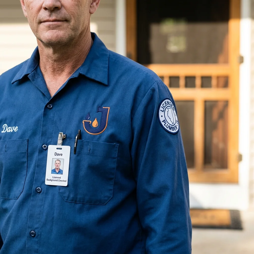Licensed plumber showing ID badge in Charleston, MO