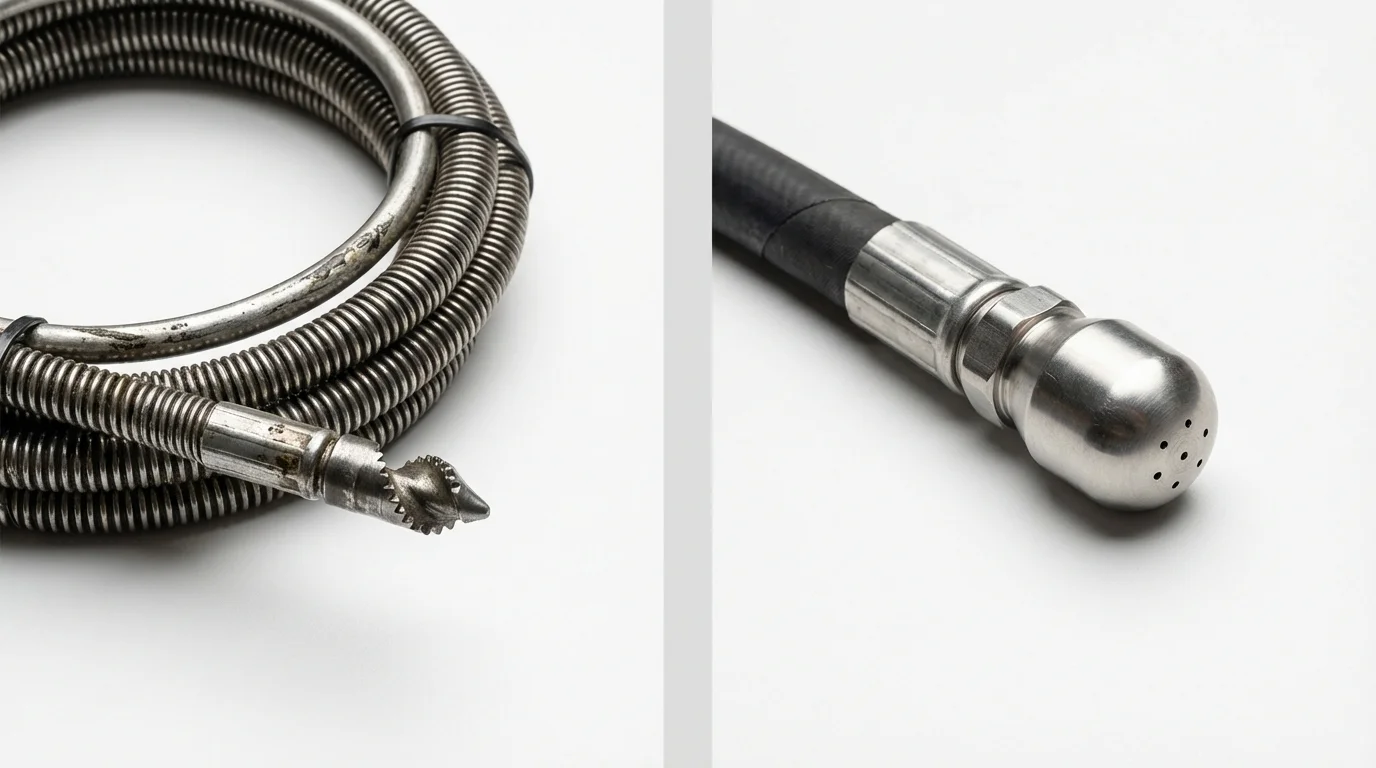 Drain snake cable and hydro jetting nozzle used for drain cleaning in Charleston, MO